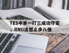 开云online-TES中单一打三成功守家，RNG遗憾止步八强